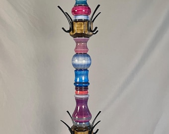 Coat Tree, Handmade Colorful Wood Coat Rack, Heirloom Statement Piece, 8 Hooks