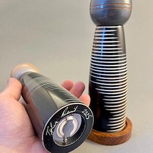 Hand Turned Wooden Salt and Pepper Grinder Set with Tray image 2