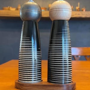 Hand Turned Wooden Salt and Pepper Grinder Set with Tray image 3