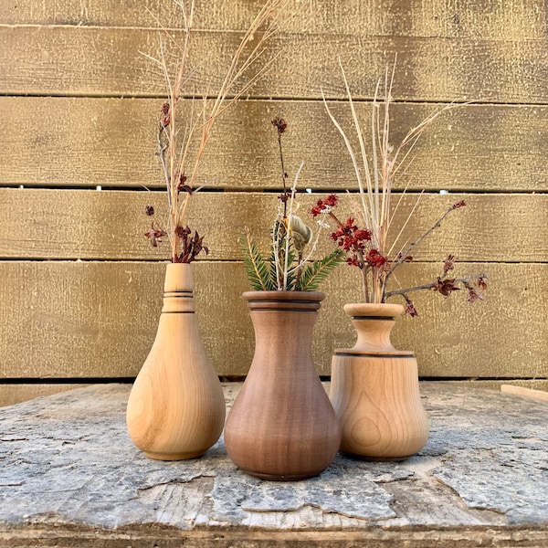 Dried Flower Vase - Minimalistic Vase - Twig Pot - Weed Vase - Turned Wooden Vase