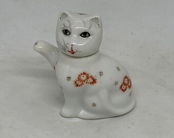 Vintage Chinese Lucky Cat Teapot Small Orange and White Collectable