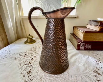 Antique Beaten Copper Jug 19th Century Victorian Farmhouse Decor