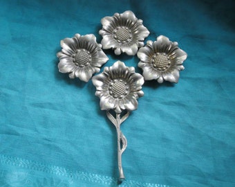 Set of Four Vintage Metal Sunflower Ashtrays