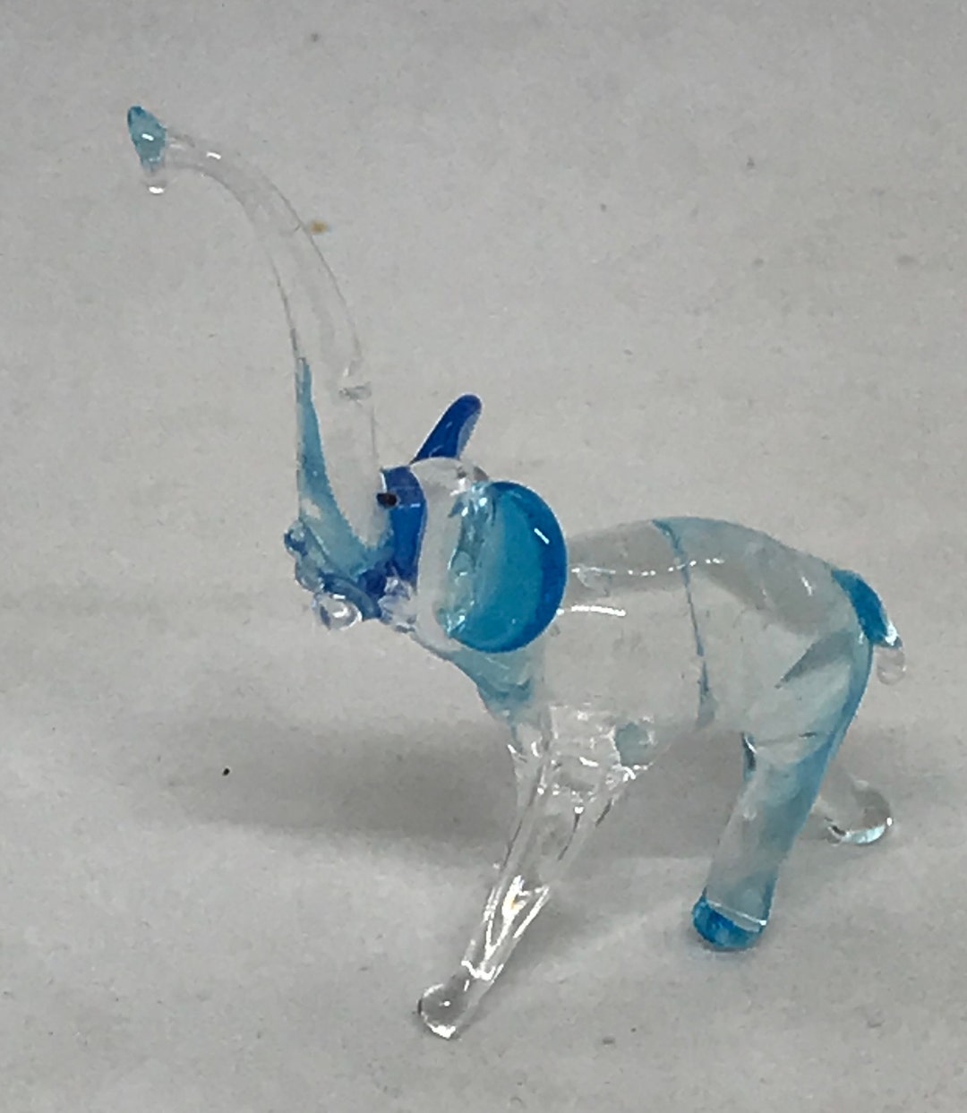 Miniature Clear and Blue Glass Elephant Vintage Figurine Etsy
