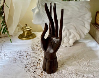 Vintage Wooden Hand Ring Tree Jewellery Holder Mid Century Hand Figurine