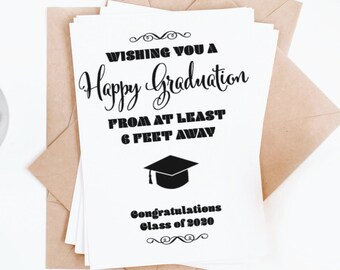 Graduation Quarantine Social Distancing Card - Class of 2020 Memento High School College Graduate Greeting - 6 Feet Away