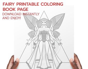 Geometric Fairy Coloring Book Page | Beautiful Coloring Page Instant Download | Printable Coloring Book