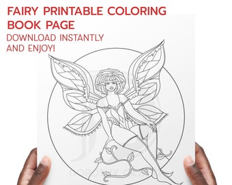 Fairy Coloring Book Printable Page | Fantasy Coloring Page | Printable Coloring Book Instant Download