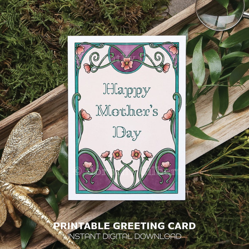 Happy Mother's Day Card Art Nouveau Style Greeting Card For Mom image 1