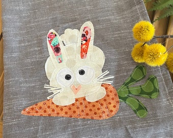 Crouching Easter Bunny Linen Kitchen Towel