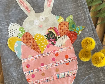 Easter Bunny Popping Out of Pink Egg Linen Kitchen Towel