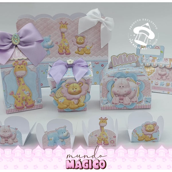 GIRL'S BABY SHOWER Pink Party Favors Boxes Personalized, Party Supplies Tags Digital, Cake Printable, Kit Party, Birthday Decoration