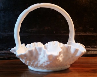 Fenton Hobnail Milk Glass Basket