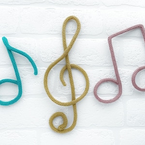 Knitted Wire Musical Notes, Tricotin Wall Decor Hanging, Nursery Decoration, Kids room decor