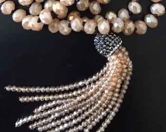 Fashion Bohemian knot tribal Crystal charming crystal Tassel necklace gold crystal glass crystal knotted necklace free shipping