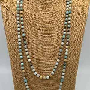 Fashion 5-6mm 29 Amazonite Long Knotted Beads Necklace Beaded Neclace ...