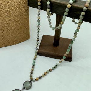 50 long hand knotted Amazonite stone beads necklace pendant woman jewelry gift image 6