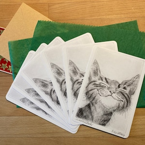 Set 6x Postkarte Schmunzelkater, handsigniert, diese Katze macht gute Laune