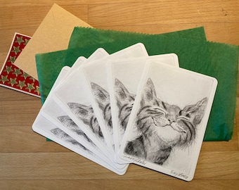Set 6x Postkarte Schmunzelkater, handsigniert, diese Katze macht gute Laune