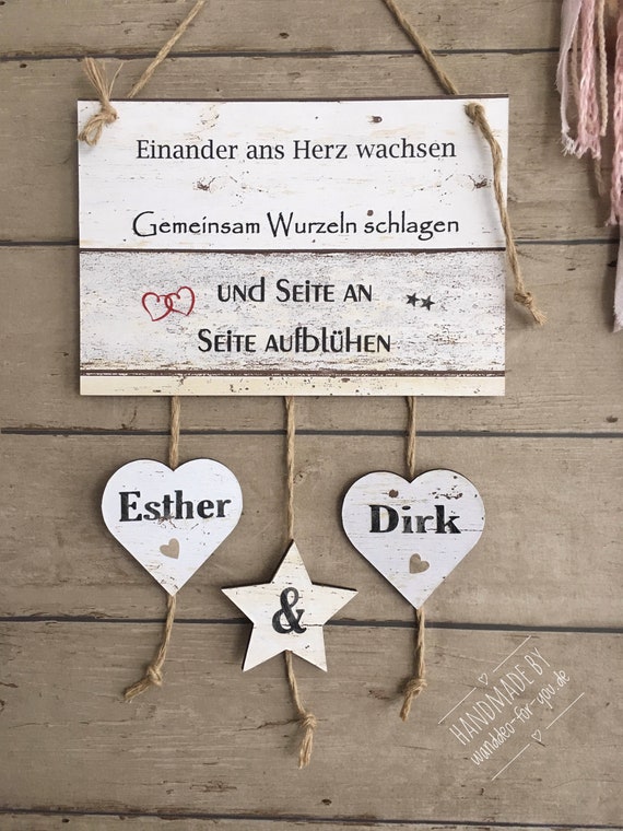 Einander Ans Herz Wachsen Liebe Hochzeit Hochzeitsgeschenk Brautpaar Liebe Silberhochzeit Shabby Chic Vintage Wandtafel Spruch