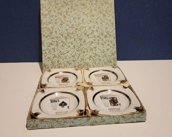 Vintage playing card ashtrays, set of four, decorative box, Made in Japan