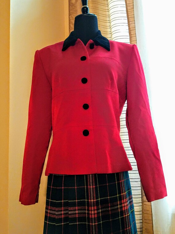 black suit with red jacket