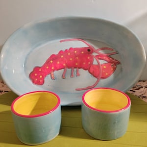 Lobster dish with 2 butter cups, Lobster serving dish