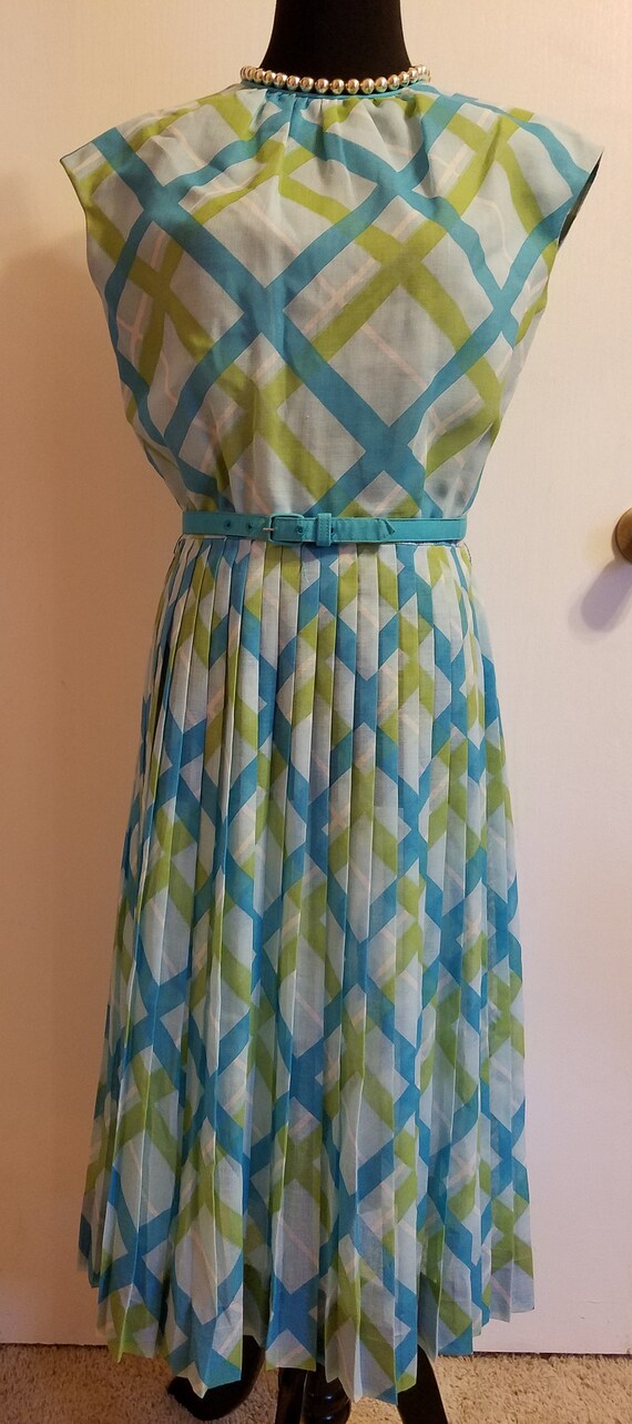 Sale! Vintage 1950's Plaid dress, Blue and Green … - image 5