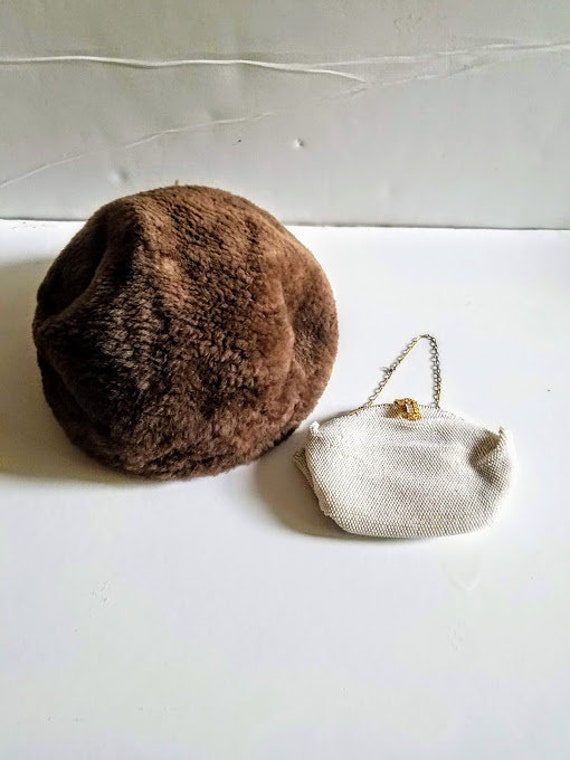 Vintage Hat, Light brown fur hat, Lined hat, Women