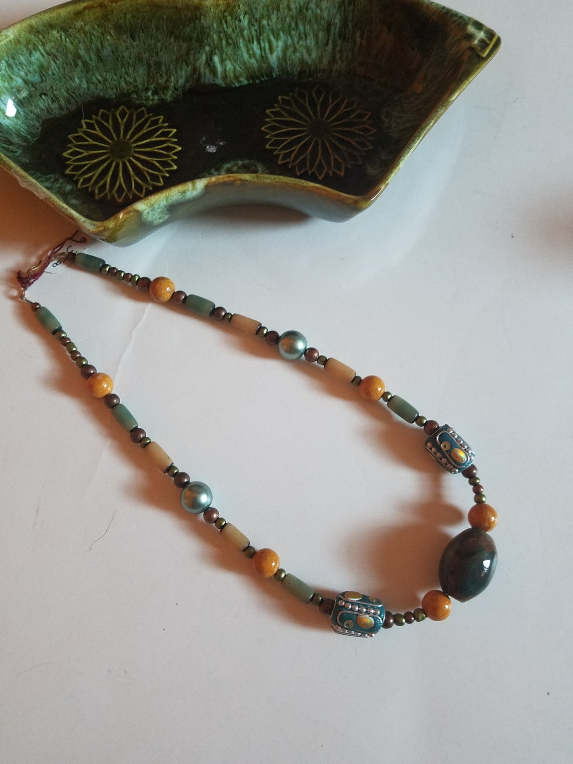 Necklace Jasper and mustard color Jewelry Unisex Necklace Etsy