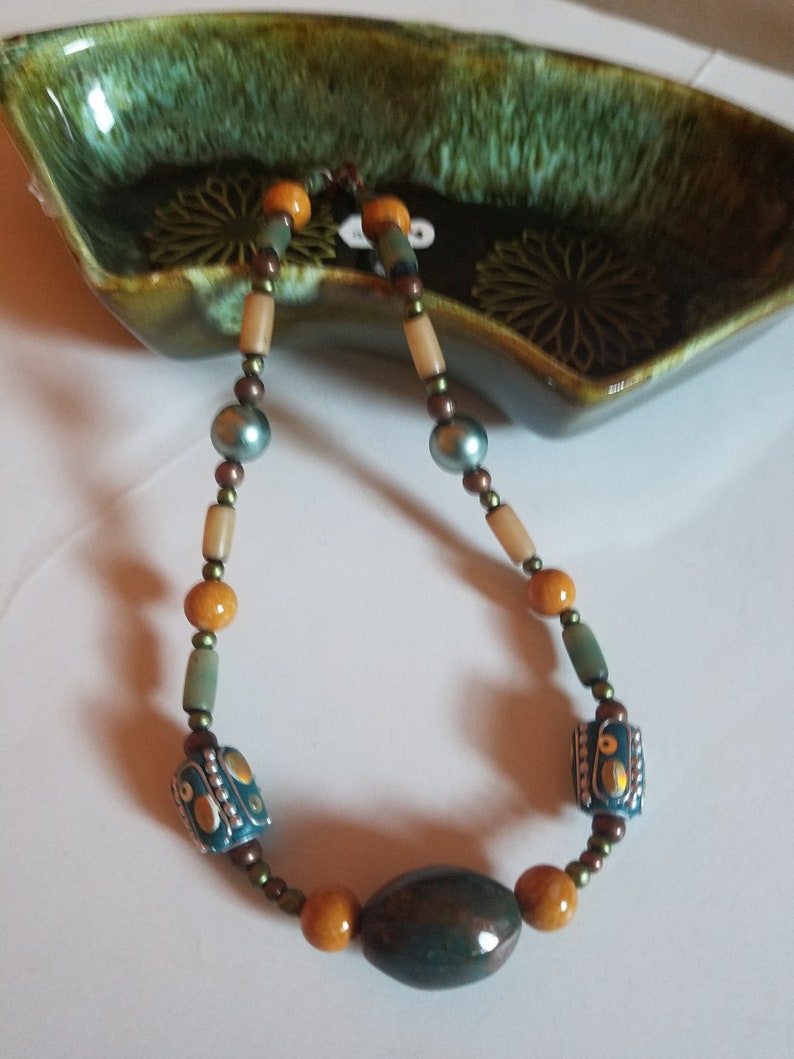 Necklace Jasper and mustard color Jewelry Unisex Necklace Etsy