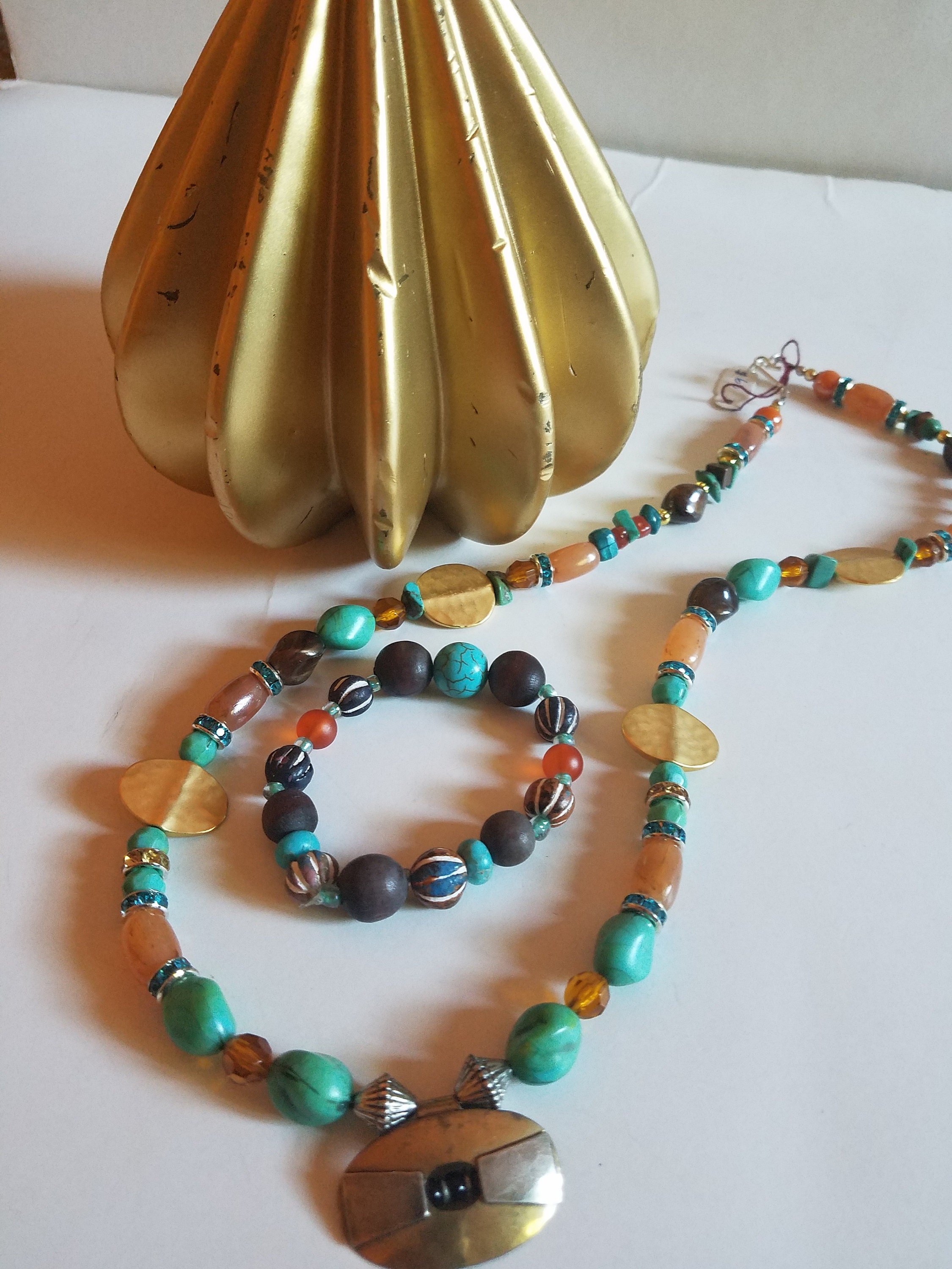 Necklace Turquoise Carnelian Gemstone Vintage Brass - Etsy
