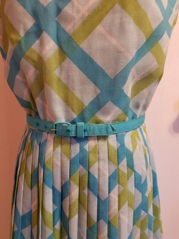 Sale! Vintage 1950's Plaid dress, Blue and Green … - image 4
