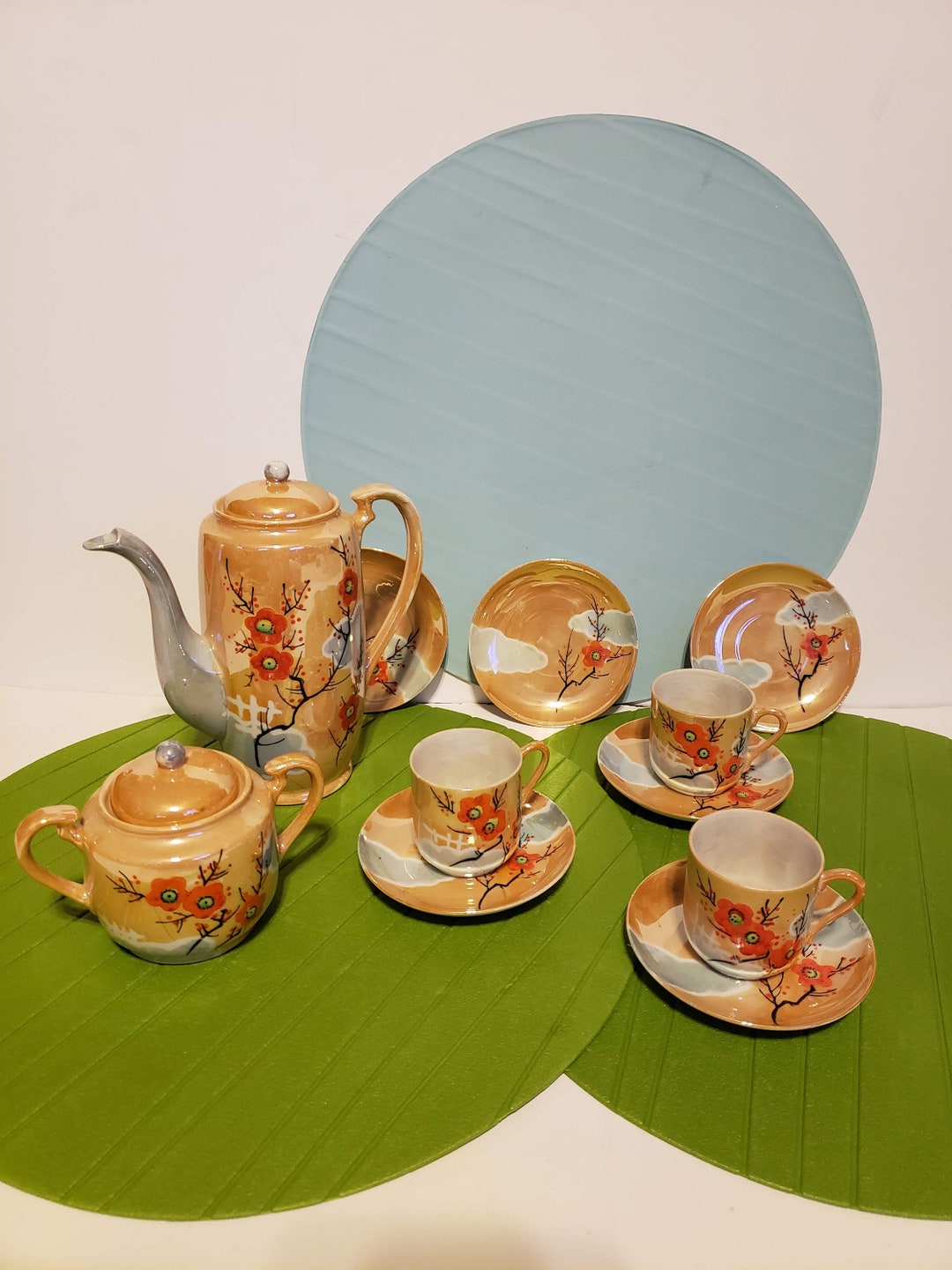 Vintage Hand Painted Japanese Tea Set Demitasse Cups Etsy