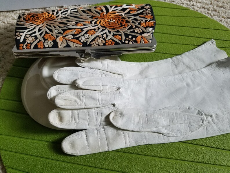 White gloves, vintage gloves, evening gloves, leather image 2