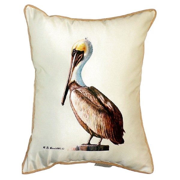 Pelican - Indoor/Outdoor Coastal Beach Sea Themed Corded Throw Pillow - Male Men Bird