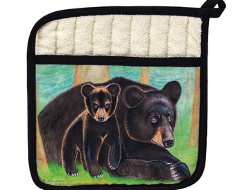 Bear & Cub Pot Holder Colorful Chef Kitchen Decor Gift