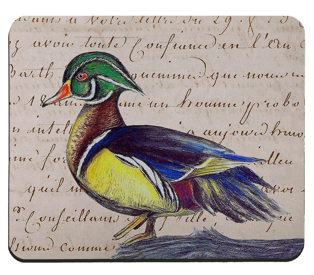 Script Duck Male Wood Duck on Script Mousepad - Etsy