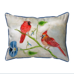 Betsy's Cardinals - Indoor/Outdoor Colorful Spring Summer Garden Nature Bird Themed Corded Throw Pillow