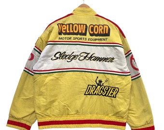 Vintage 90s Yellow Corn Yellowcorn Embroidered NHRA Dragster