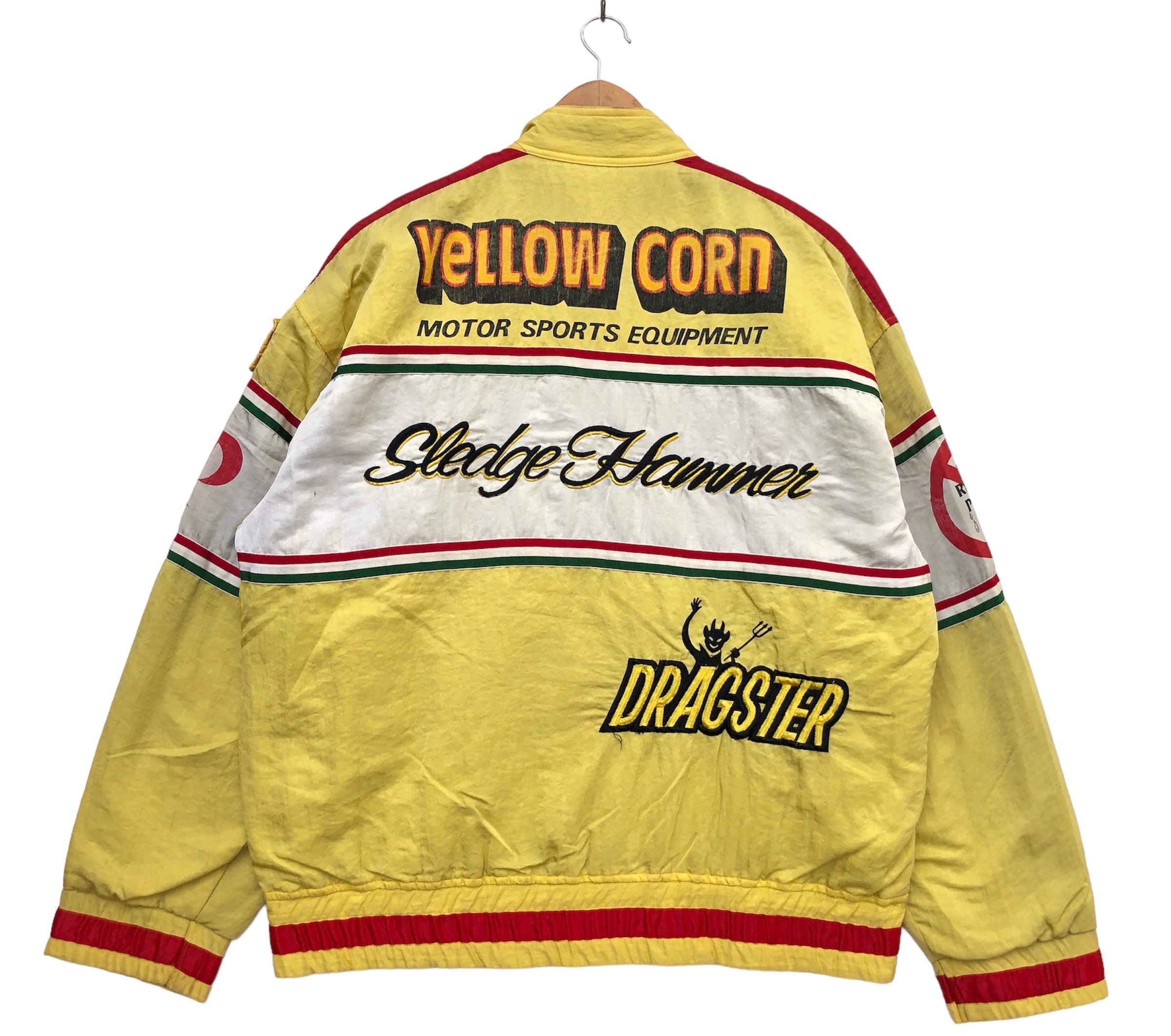 Vintage 90s Yellow Corn Yellowcorn Embroidered NHRA Dragster