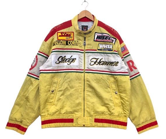 YELLOW CORN SLEDGE HAMMER バイカージャケット　mサイズ Vintage 90s Yellow Corn Yellowcorn Embroidered NHRA Dragster