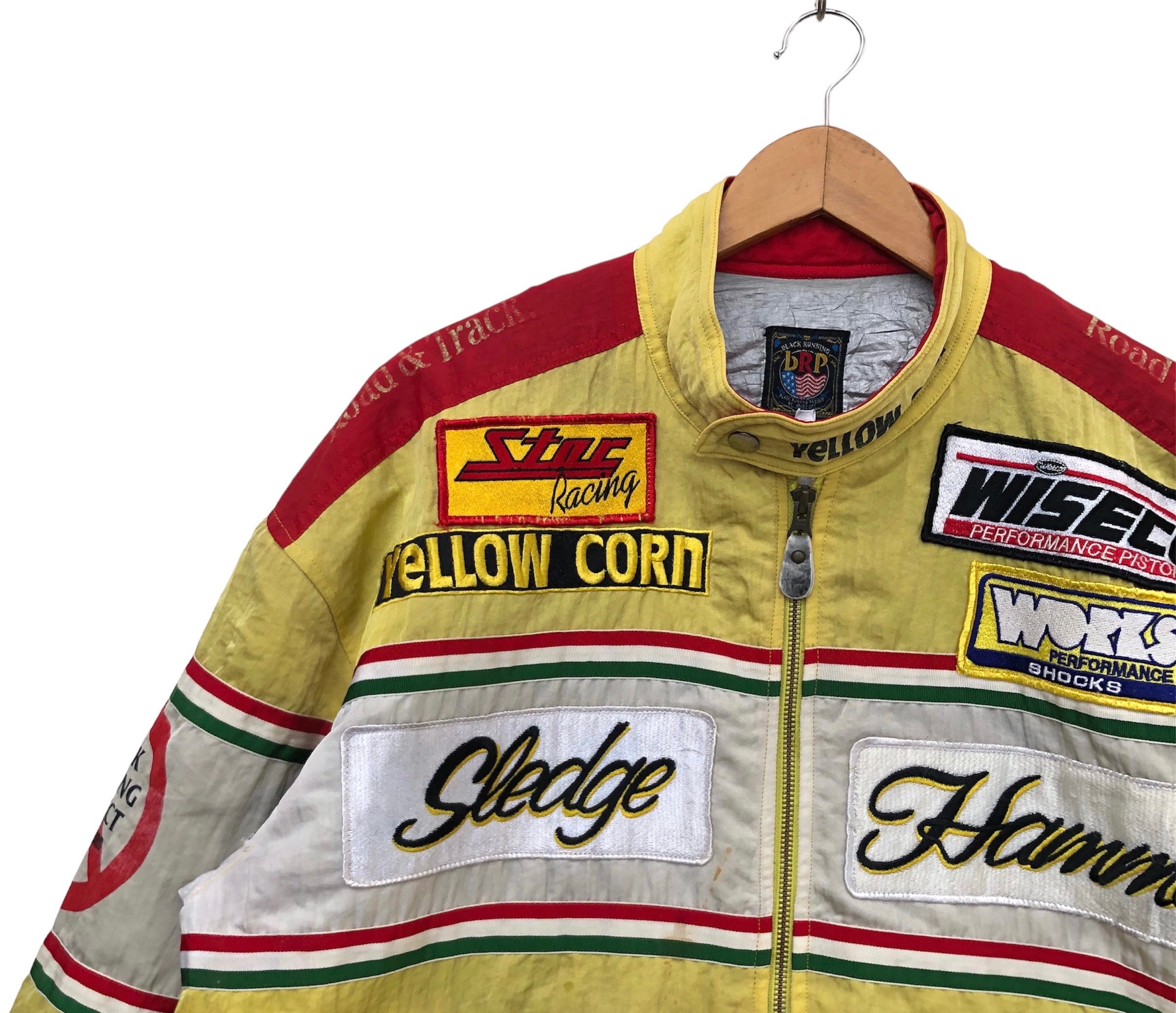 Vintage 90s Yellow Corn Yellowcorn Embroidered NHRA Dragster
