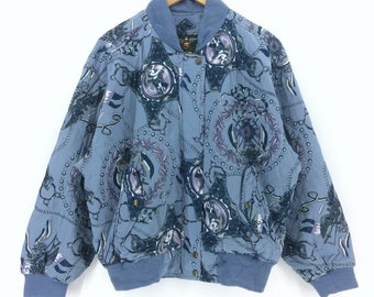 Rare!!!Vintage Baroque Bomber Jacket | Pop Art Full Print Jacket | Zipper and Button Bomber | Retro Rap Swag Luxury Streetwear Sportwear