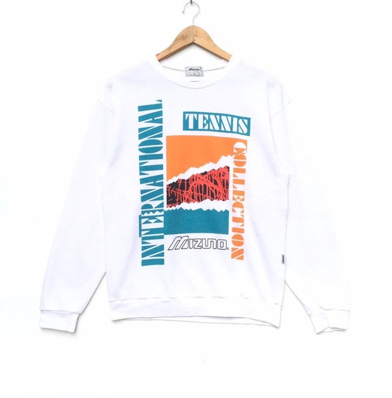 Vintage 90s Tennis International Collection by Mizuno Big Logo Sweatshirt M Spell Out Multicolour Retro Rap Hip Hop Swag Hype Dope Etsy