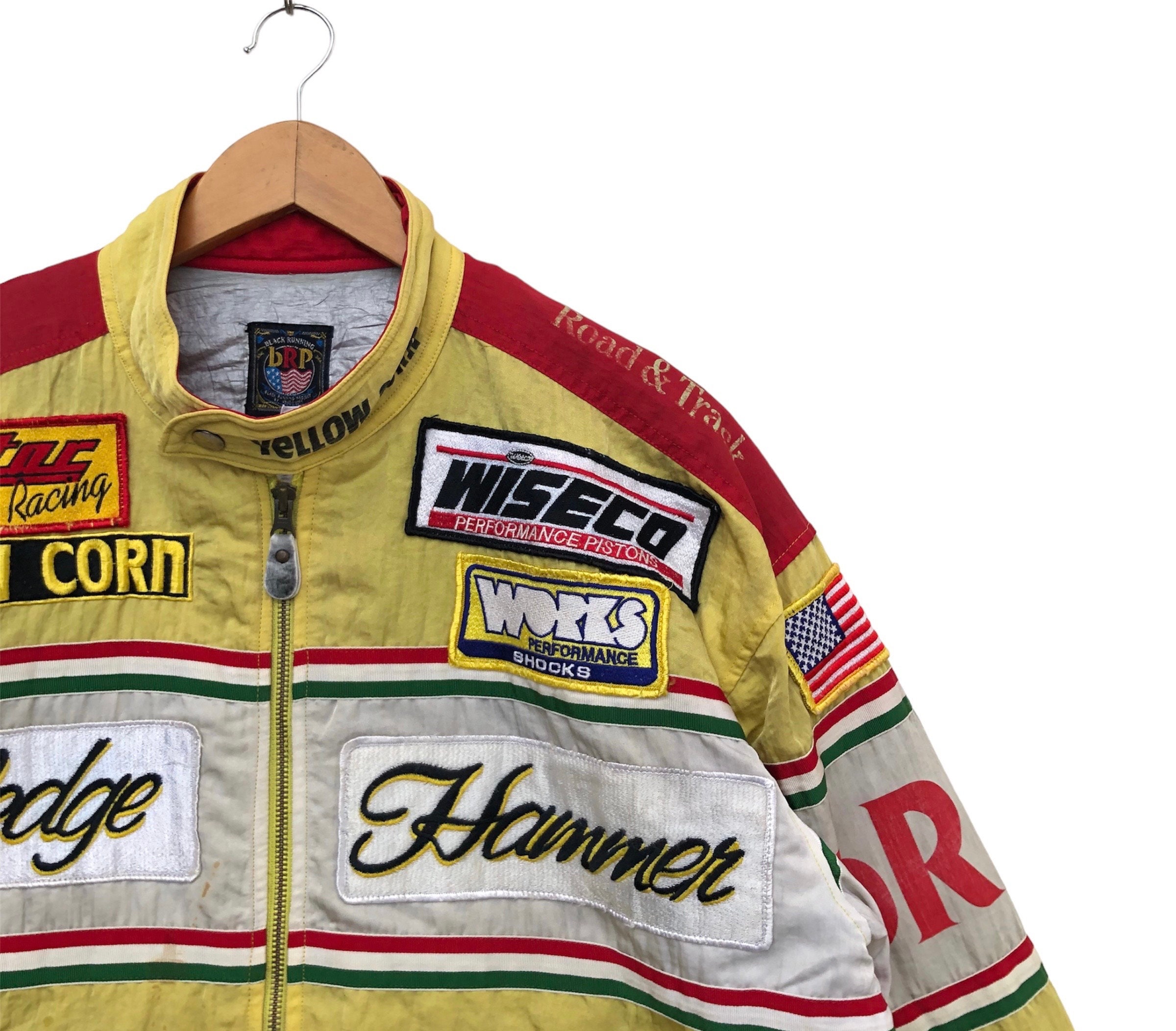 Vintage 90s Yellow Corn Yellowcorn Embroidered NHRA Dragster