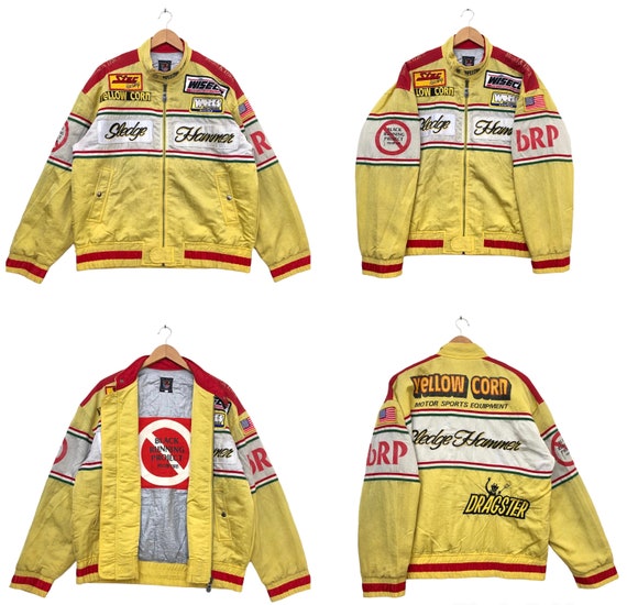 Vintage 90s Yellow Corn Yellowcorn Embroidered NHRA Dragster
