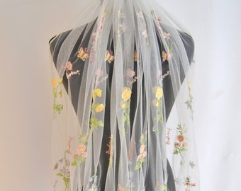 Wildflower Veil - Floral Embroidery Wedding Veil - Veil Wedding Fingertip - Veil With Flowers - Floral veil