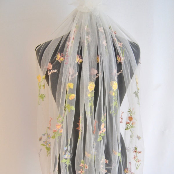 Wildflower Veil - Floral Embroidery Wedding Veil - Veil Wedding Fingertip -  Veil With Flowers - Floral veil