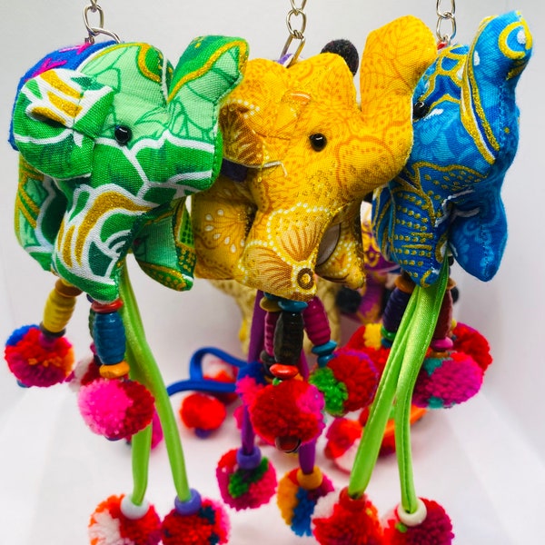 Elephant handmade key chains, thai elephant pompom keychain